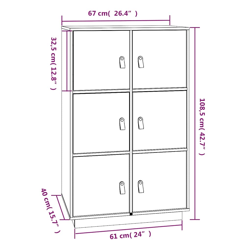 Skříň Highboard Medově Hnědá 67X40X108,5 Cm Masivní Borovice