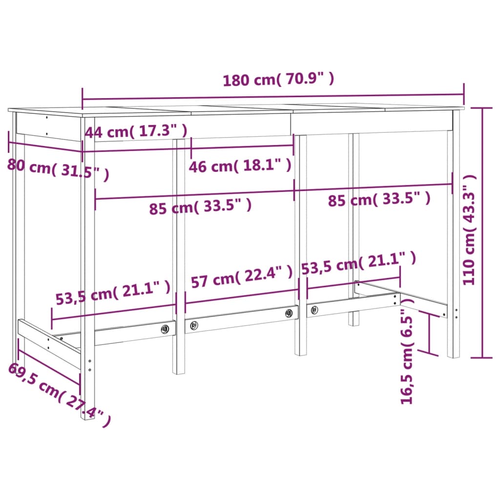 Barový Stůl 180 X 80 X 110 Cm Masivní Borové Dřevo
