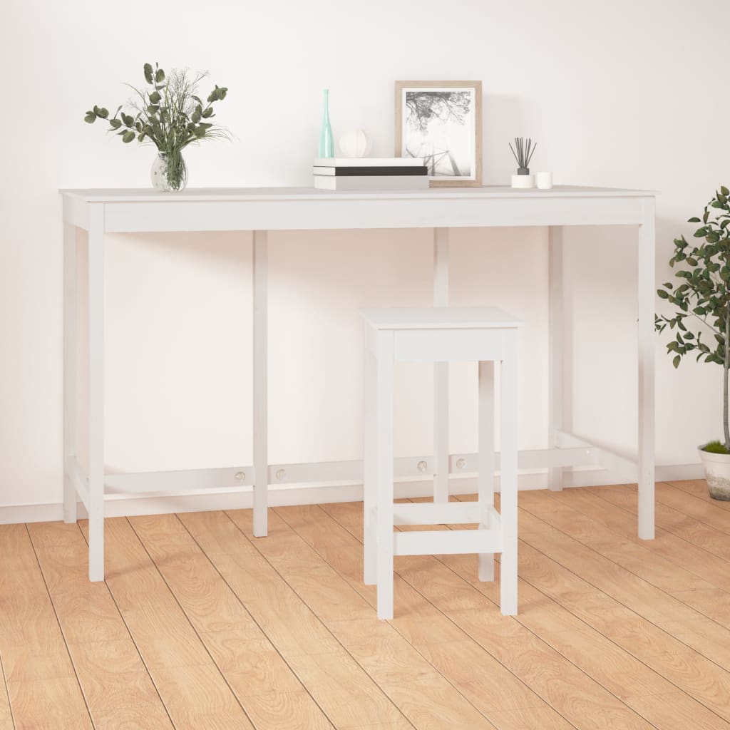 Barový Stůl Bílý 180 X 80 X 110 Cm Masivní Borové Dřevo