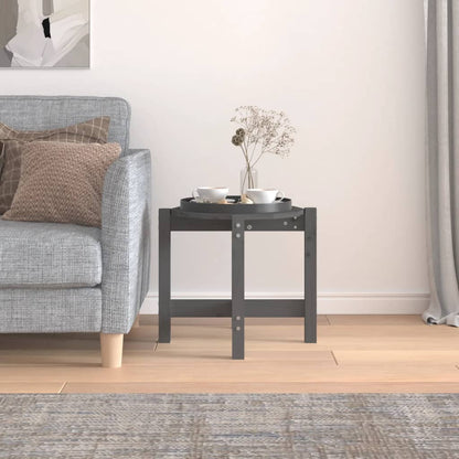 Konferenční Stolek Šedý Ø 52,5 X 45 Cm Masivní Borové Dřevo