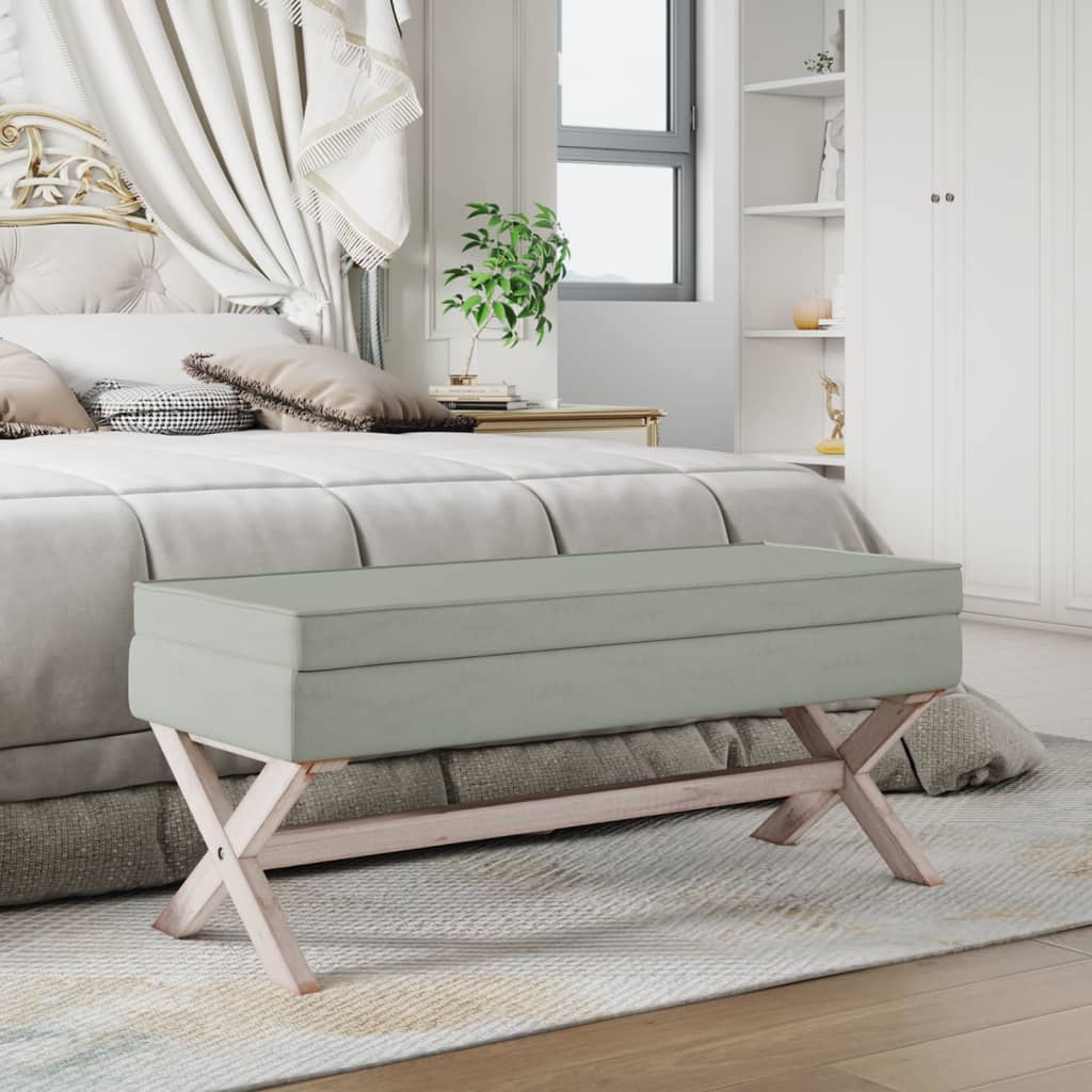 Stolička S Úložným Prostorem Světle Šedá 110X45X49 Cm Samet