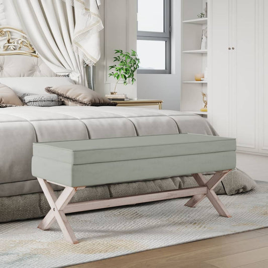 Stolička S Úložným Prostorem Světle Šedá 110X45X49 Cm Samet