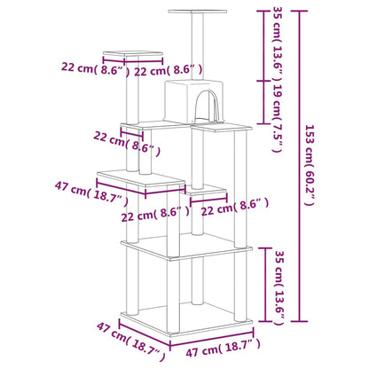 Škrabadlo Pro Kočky Se Sisalovými Sloupky Krémové 153 Cm