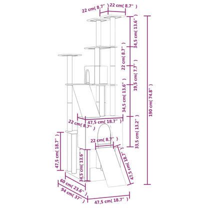 Škrabadlo Pro Kočky Se Sisalovými Sloupky Tmavě Šedé 190 Cm