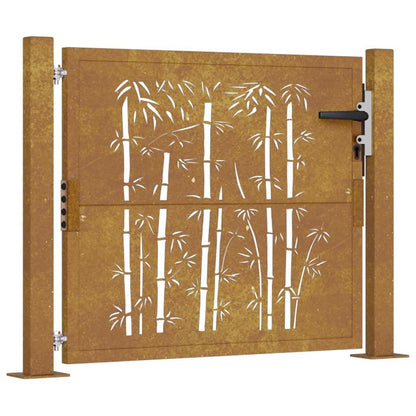 Zahradní Branka Corten Ocel Bambusový Design
