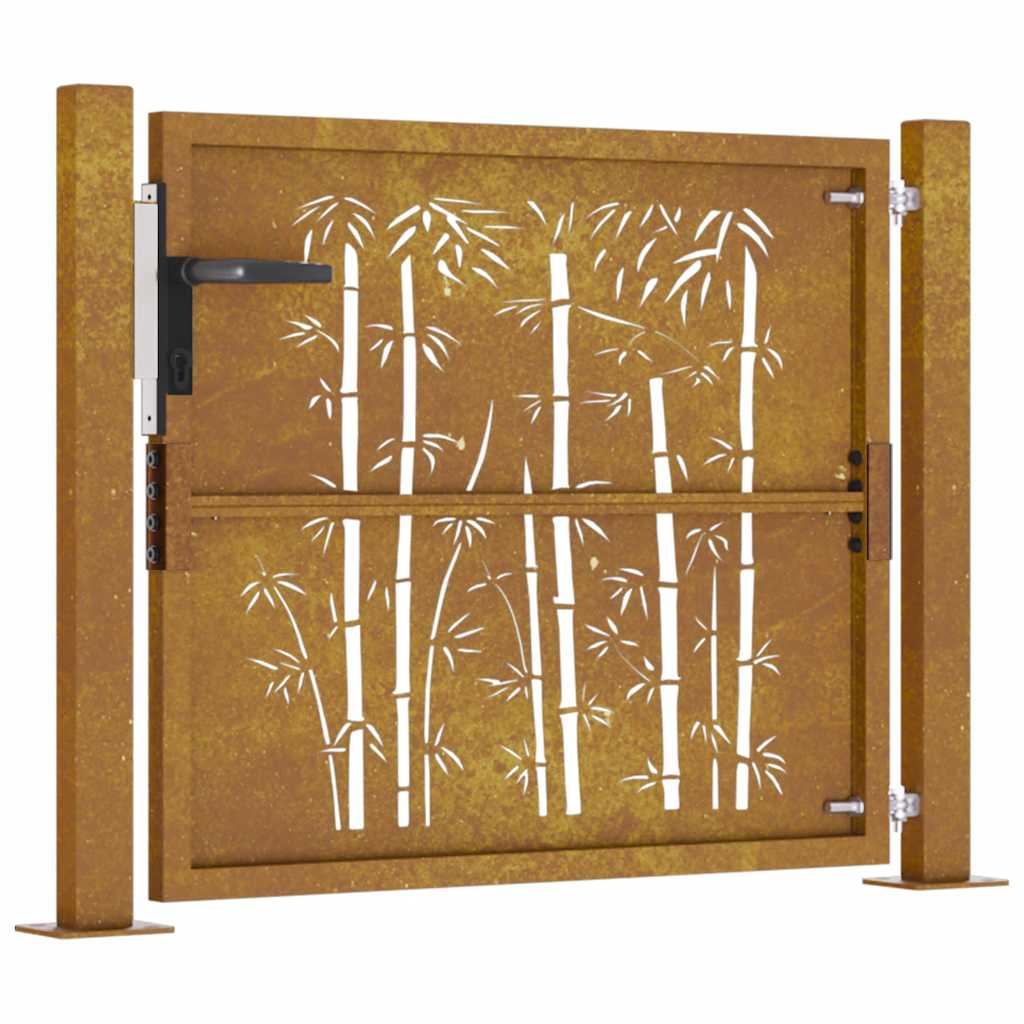 Zahradní Branka Corten Ocel Bambusový Design