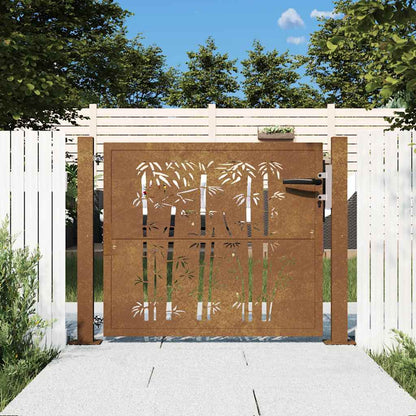Zahradní Branka Corten Ocel Bambusový Design