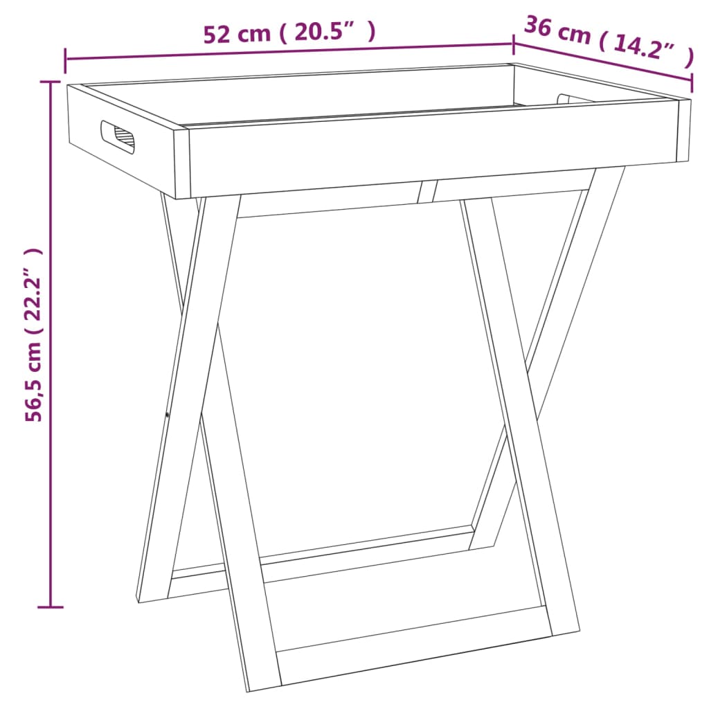 Skládací Stolek S Podnosem 52X36X56,5 Cm Masivní Ořechové Dřevo Černá A Tmavě Průhledná