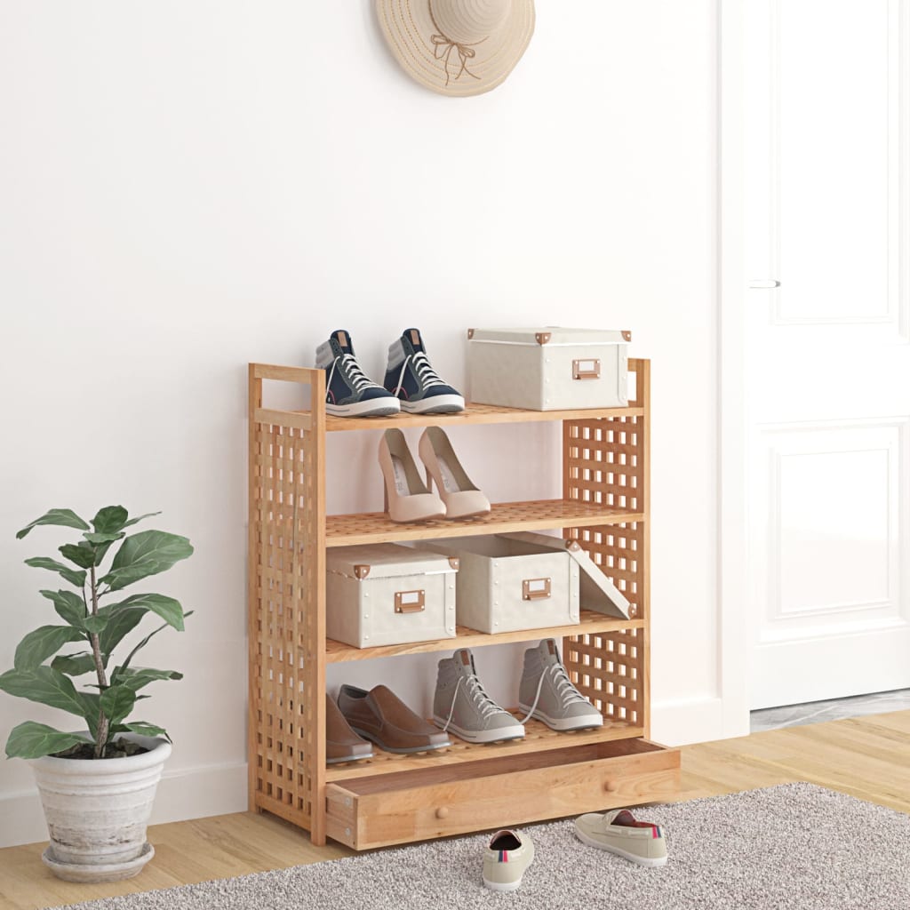 Botník Se Zásuvkou 70 X 27 X 81 Cm Masivní Ořechové Dřevo