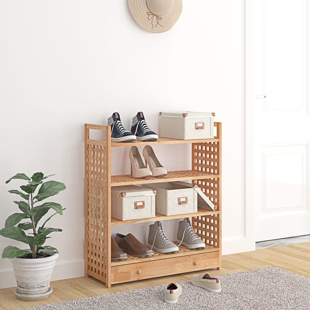 Botník Se Zásuvkou 70 X 27 X 81 Cm Masivní Ořechové Dřevo