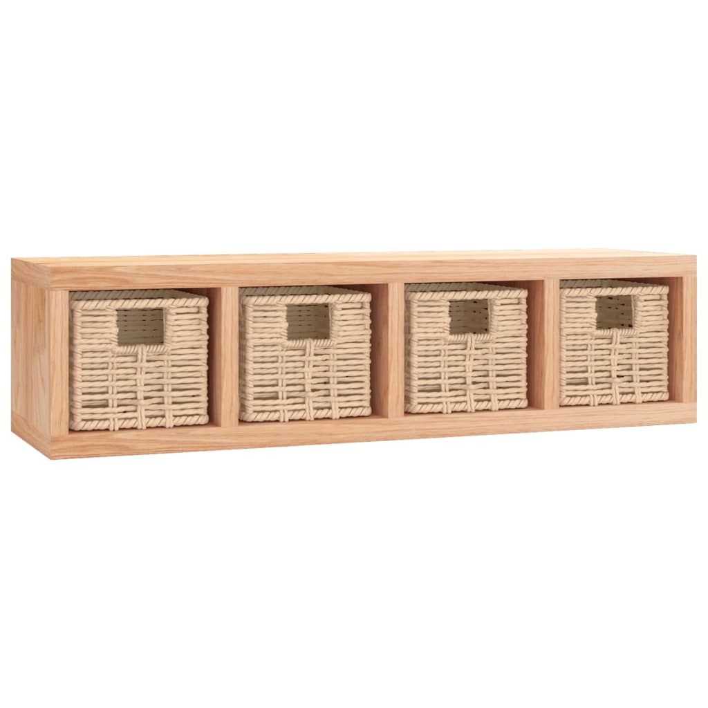 Nástěnná Police S Košíky 62 X 18 X 16 Cm Masivní Ořechové Dřevo