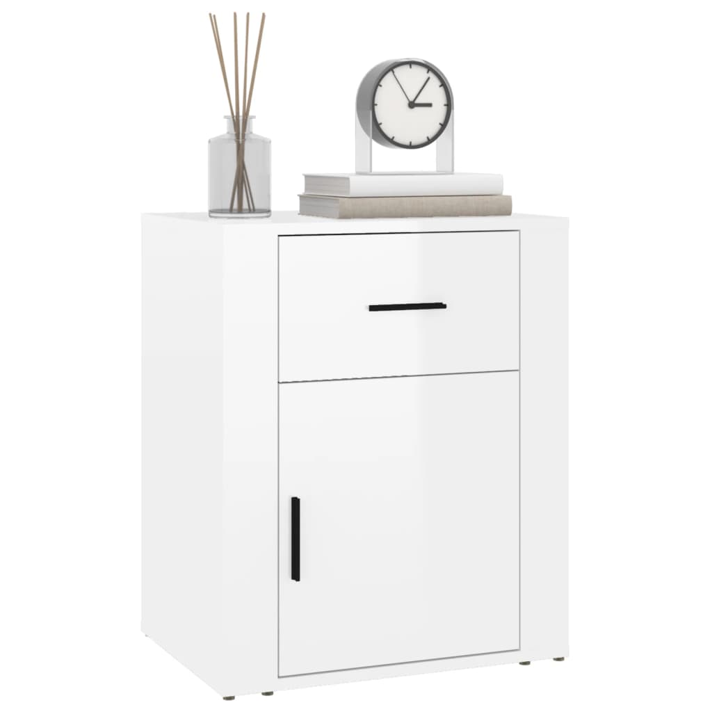 Noční Stolek Bílý S Vysokým Leskem 50X36X60 Cm Kompozitní Dřevo