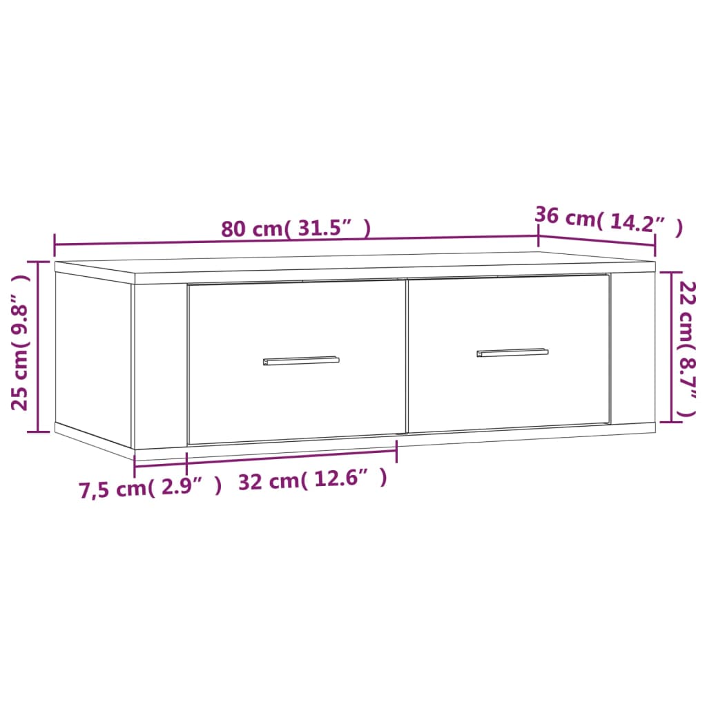 Závěsná Tv Skříňka 80 X 36 X 25 Cm Kompozitní Dřevo