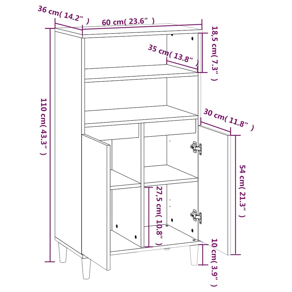 Skříň Highboard Dub Sonoma 60 X 36 X 110 Cm Kompozitní Dřevo