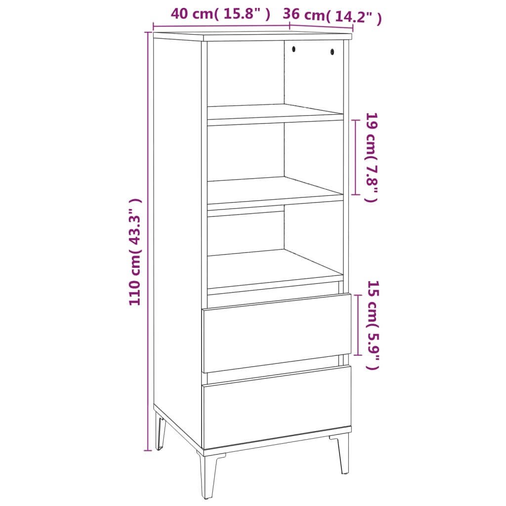 Skříň Highboard 40 X 36 X 110 Cm Kompozitní Dřevo