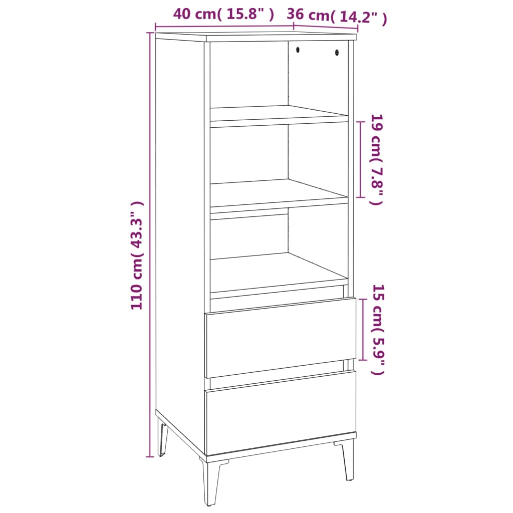 Skříň Highboard Šedá Sonoma 40 X 36 X 110 Cm Kompozitní Dřevo