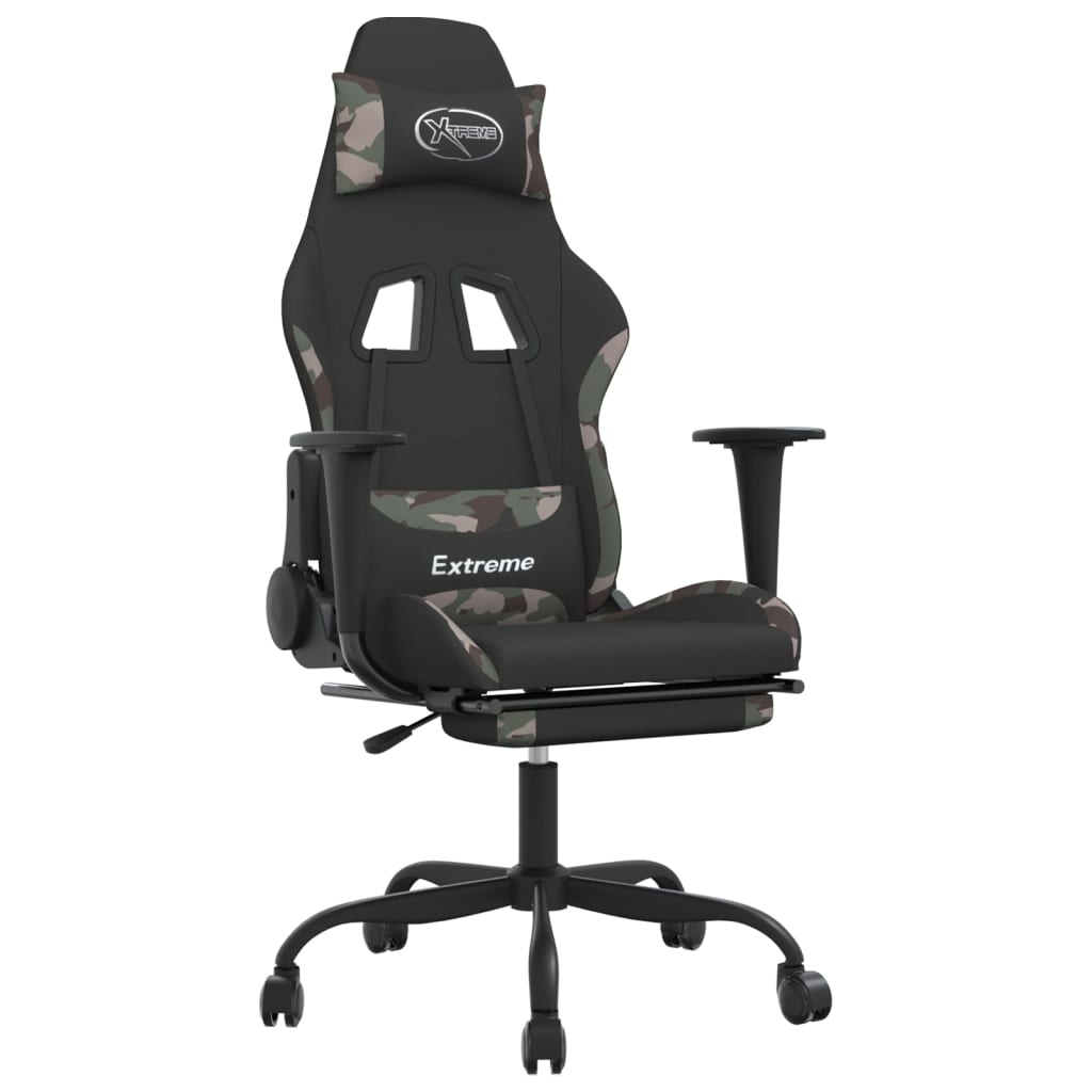 Herní Židle S Podnožkou Černá A Maskáčová Textil