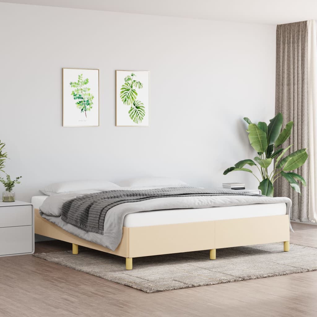 Rám Postele Bez Matrace Krémový Textil Krémová