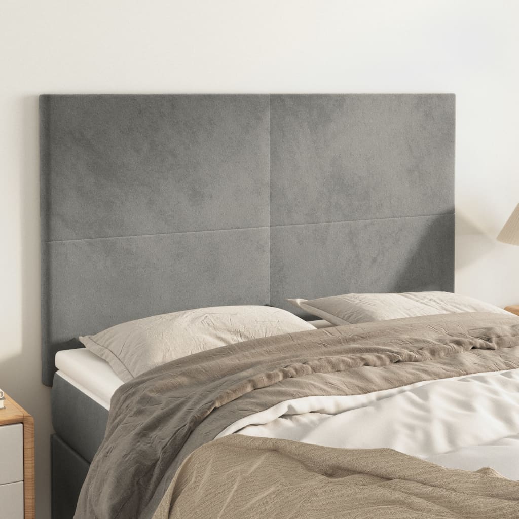 Čelo Postele 4 Ks Světle Šedé 100 X 5 X 78/88 Cm Samet Světle Šedá