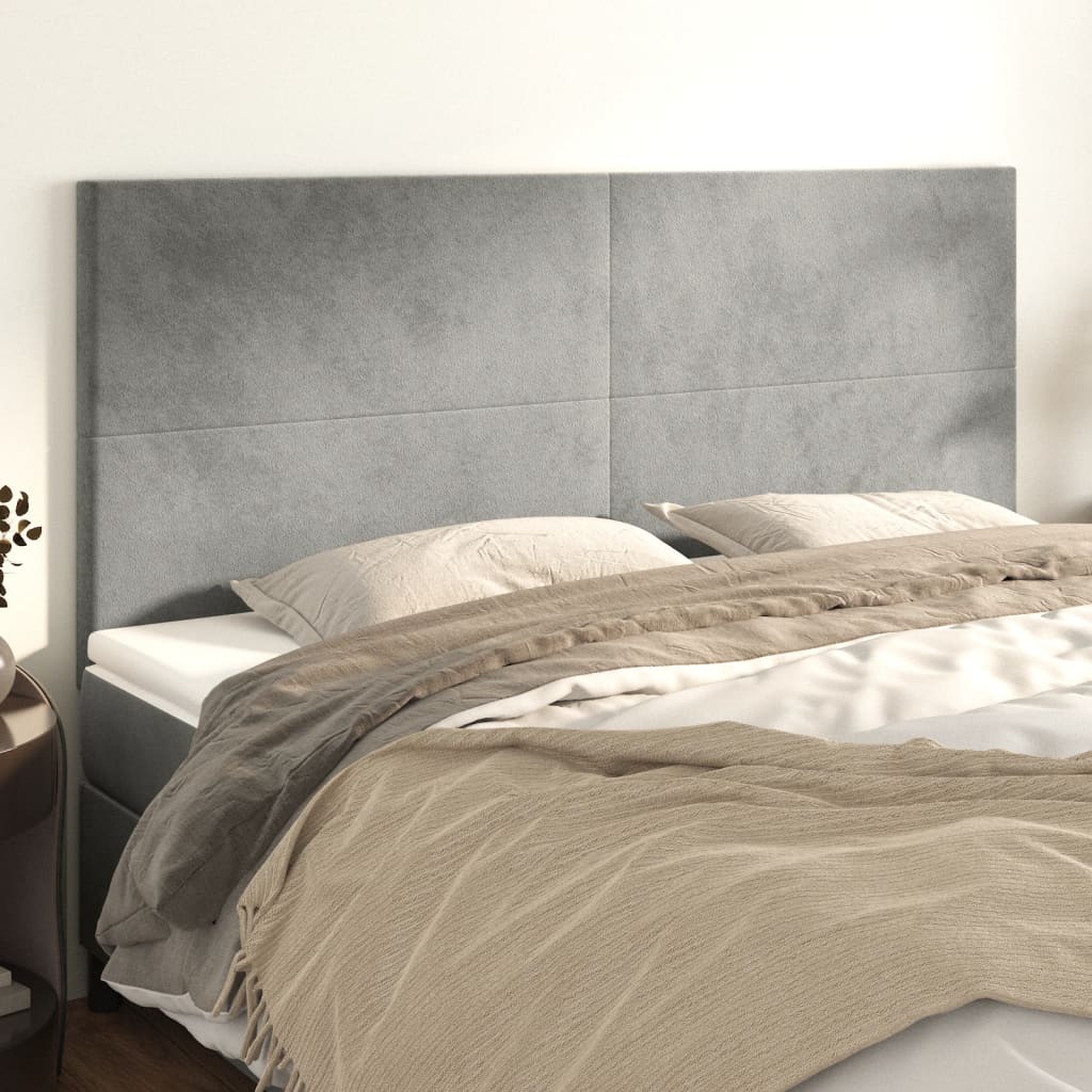 Čelo Postele 4 Ks Světle Šedé 100 X 5 X 78/88 Cm Samet Světle Šedá