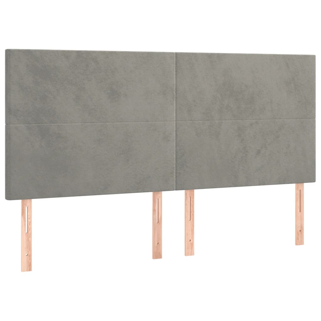 Čelo Postele 4 Ks Světle Šedé 100 X 5 X 78/88 Cm Samet Světle Šedá