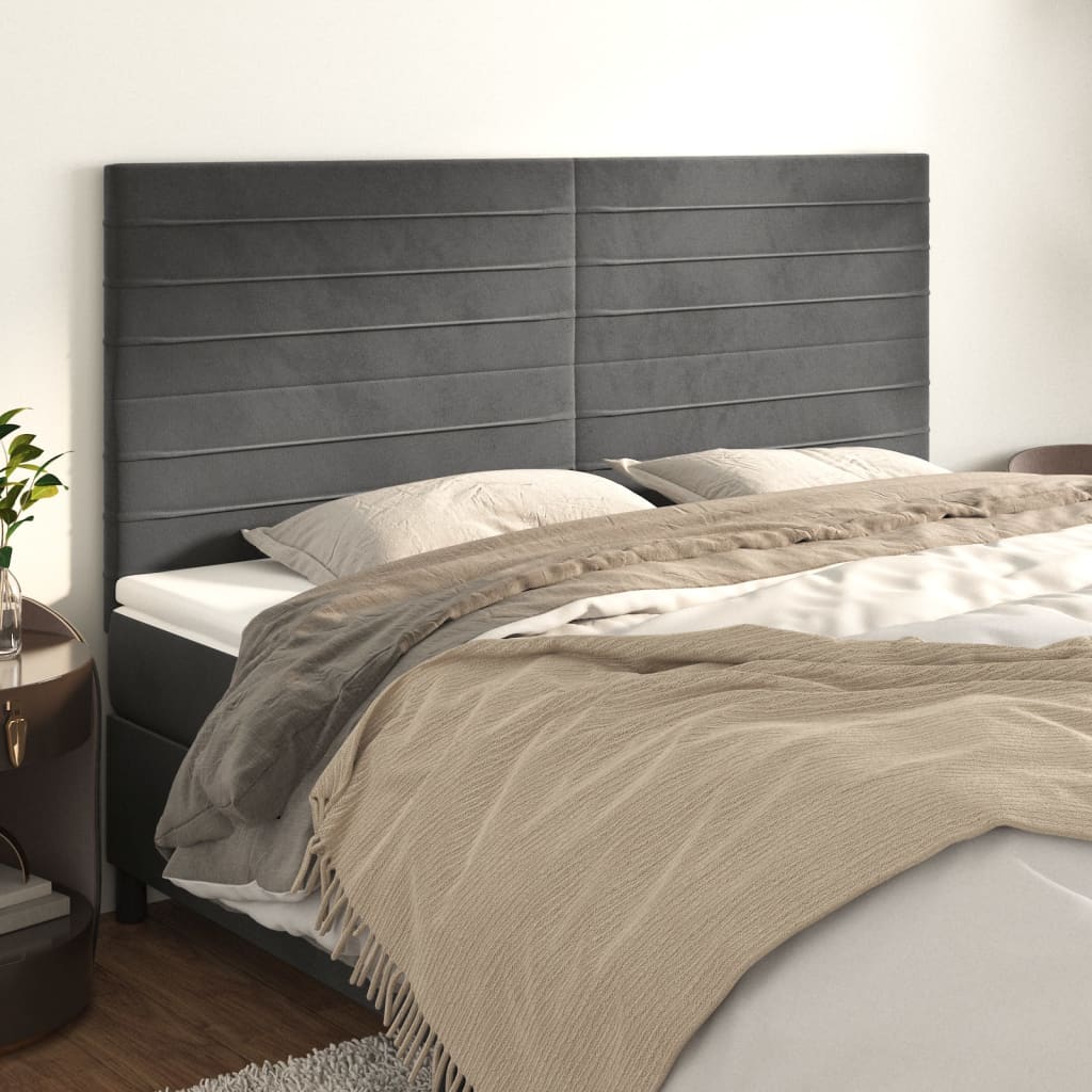 Čelo Postele 4 Ks Tmavě Šedé 100 X 5 X 78/88 Cm Samet Tmavě Šedá