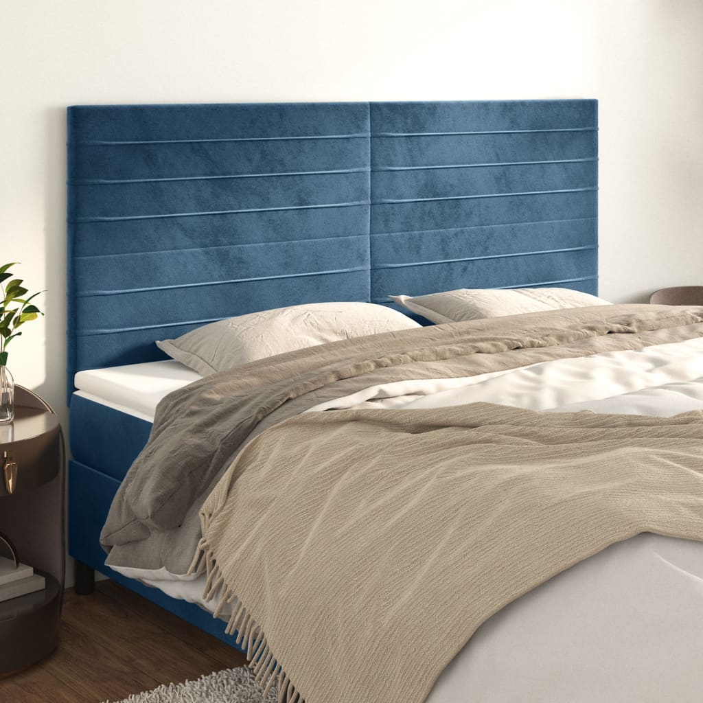 Čelo Postele Tmavě Modré 100X5X78/88 Cm Samet Tmavě Moddrá