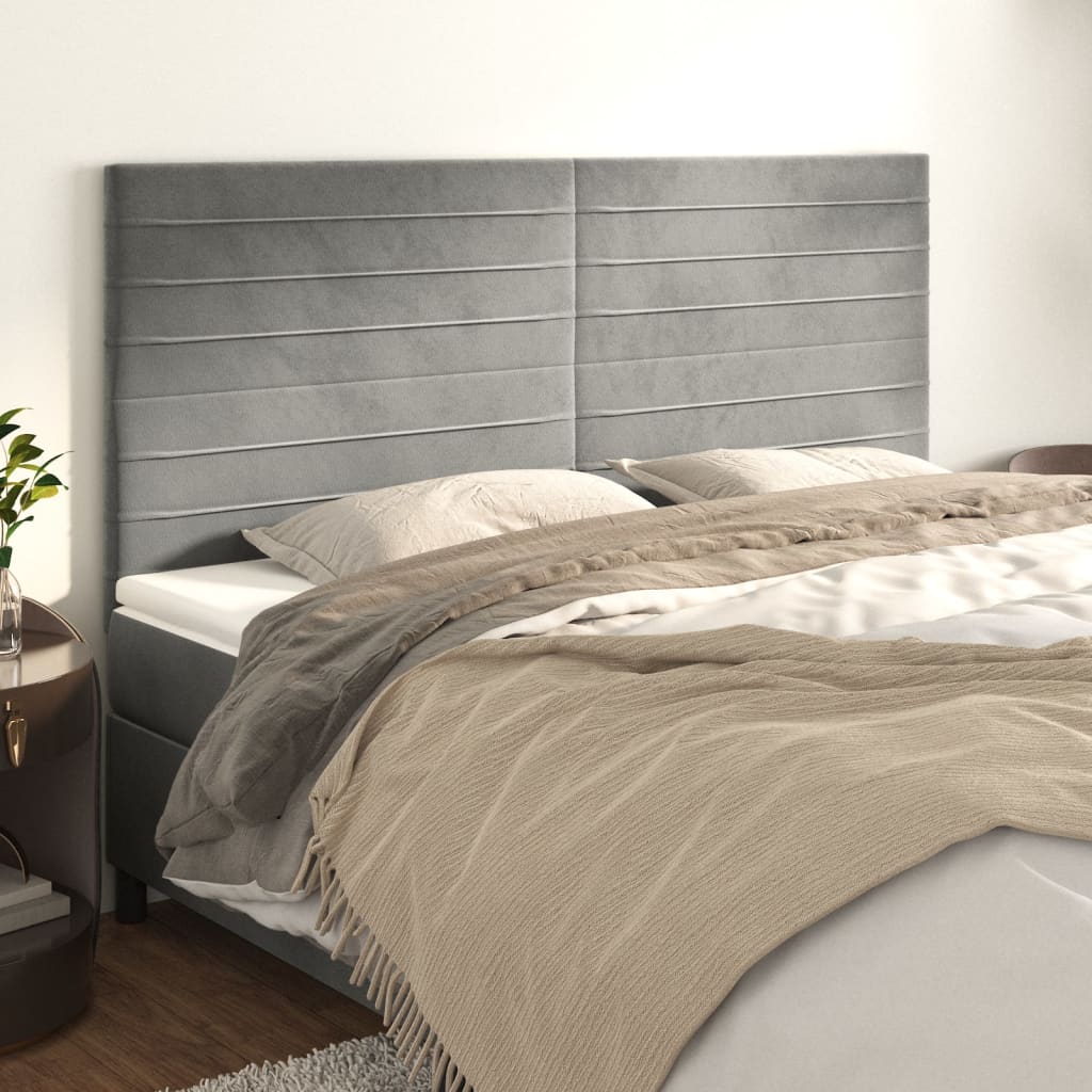 Čela Postele 4 Ks 80X5X78/88 Cm Samet Světle Šedá