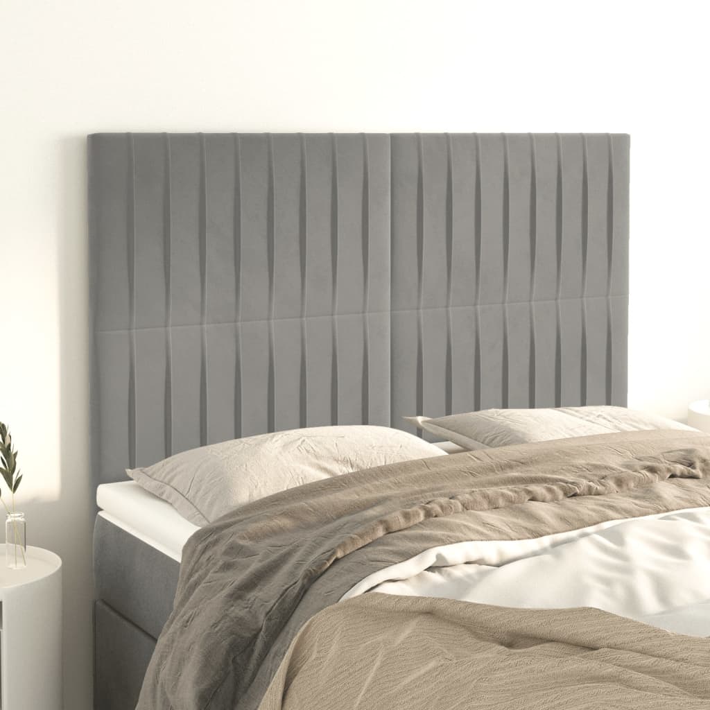 Čelo Postele 4 Ks Světle Šedé 100 X 5 X 78/88 Cm Samet Světle Šedá