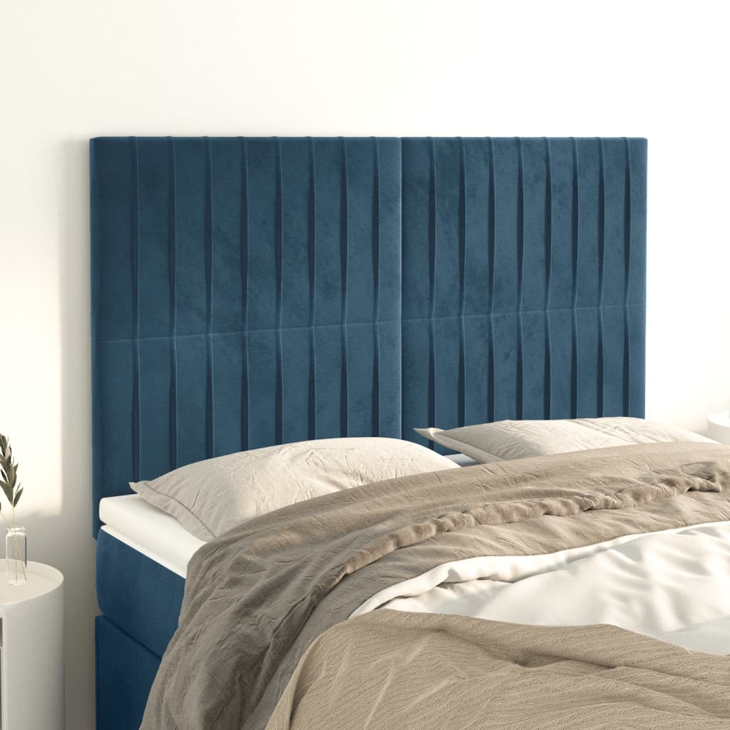 Čela Postele 4 Ks Tmavě Modrá 72 X 5 X 78/88 Cm Samet Tmavě Moddrá