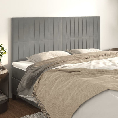 Čelo Postele 4 Ks Světle Šedé 100 X 5 X 78/88 Cm Samet Světle Šedá