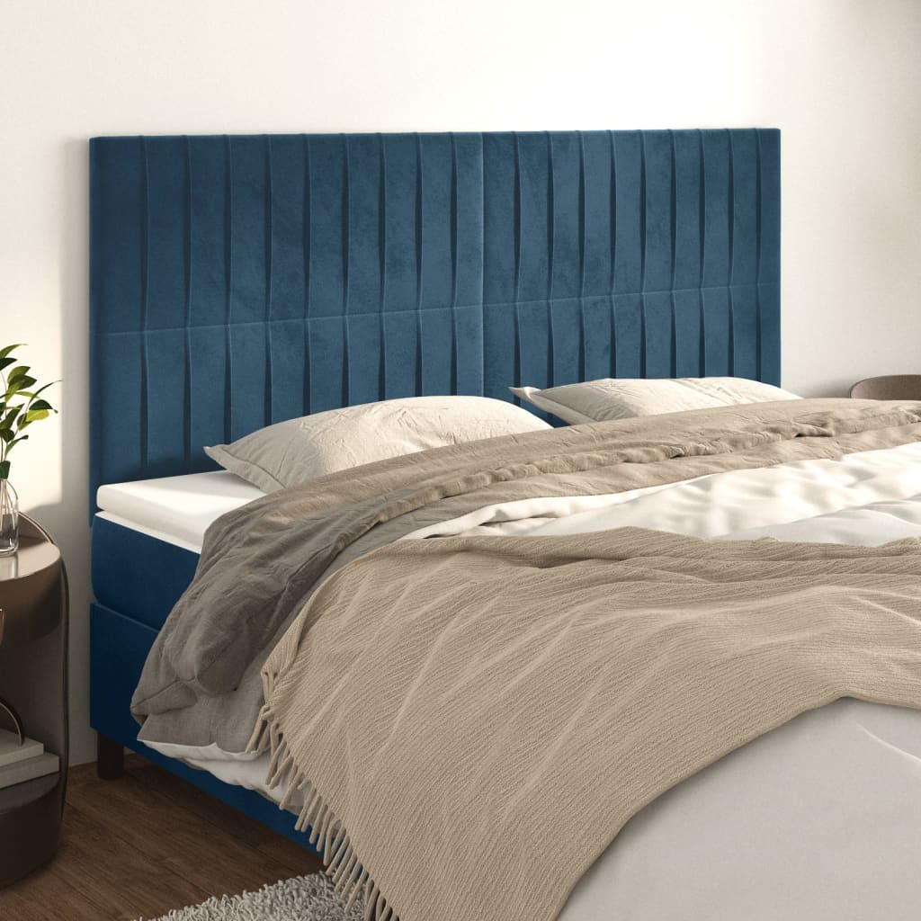 Čela Postele 4 Ks Tmavě Modrá 72 X 5 X 78/88 Cm Samet Tmavě Moddrá