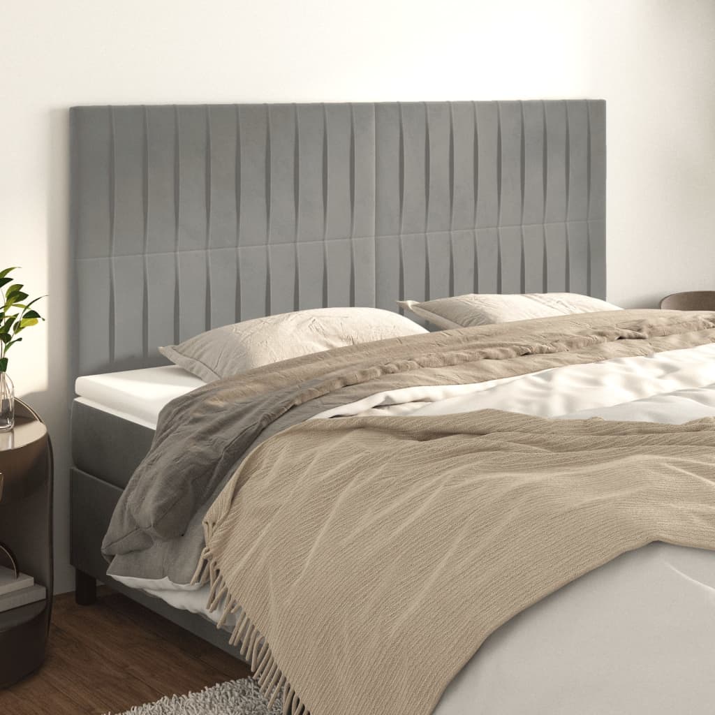 Čelo Postele 4 Ks Světle Šedé 100 X 5 X 78/88 Cm Samet Světle Šedá