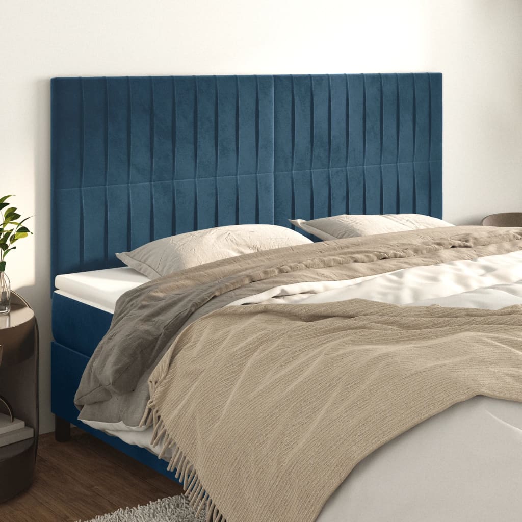 Čela Postele 4 Ks Tmavě Modrá 72 X 5 X 78/88 Cm Samet Tmavě Moddrá