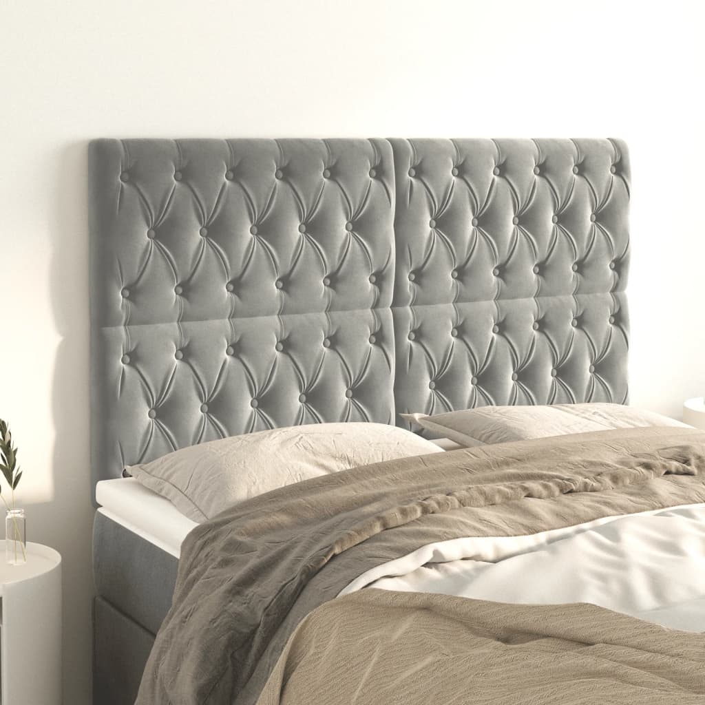 Čelo Postele 2 Ks Světle Šedé 100X7X78/88 Cm Samet Světle Šedá