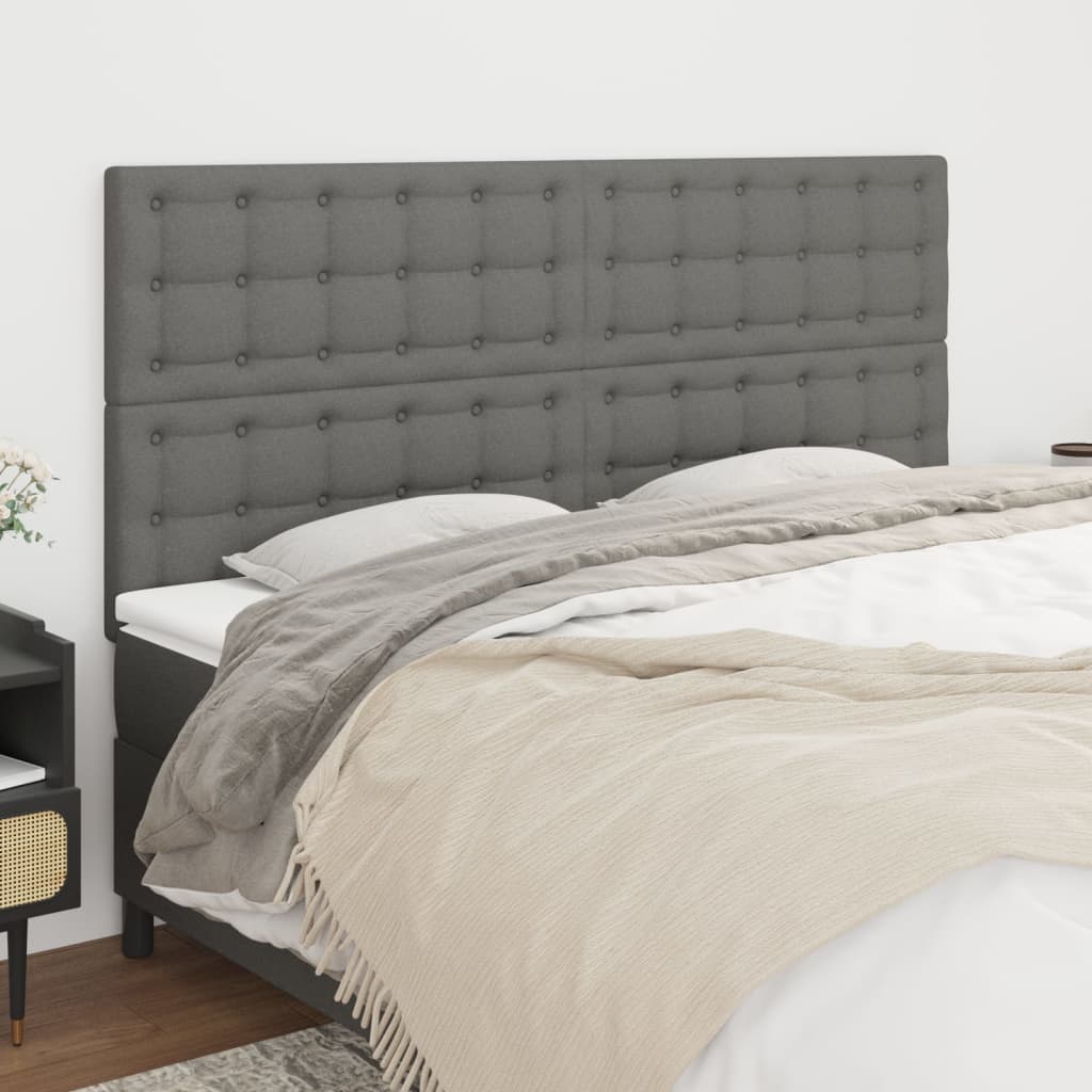 Čela Postele 4 Ks 72 X 5 X 78/88 Cm Textil Tmavě Šedá