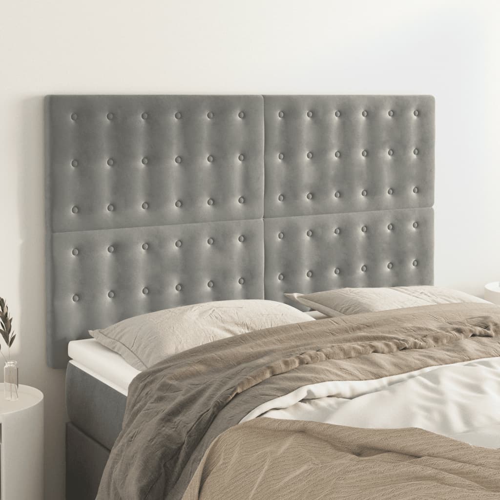 Čelo Postele 2 Ks Světle Šedé 90X5X78/88 Cm Samet Světle Šedá