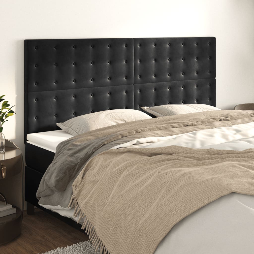 Čela Postele 4 Ks Černá 72 X 5 X 78/88 Cm Samet Černá