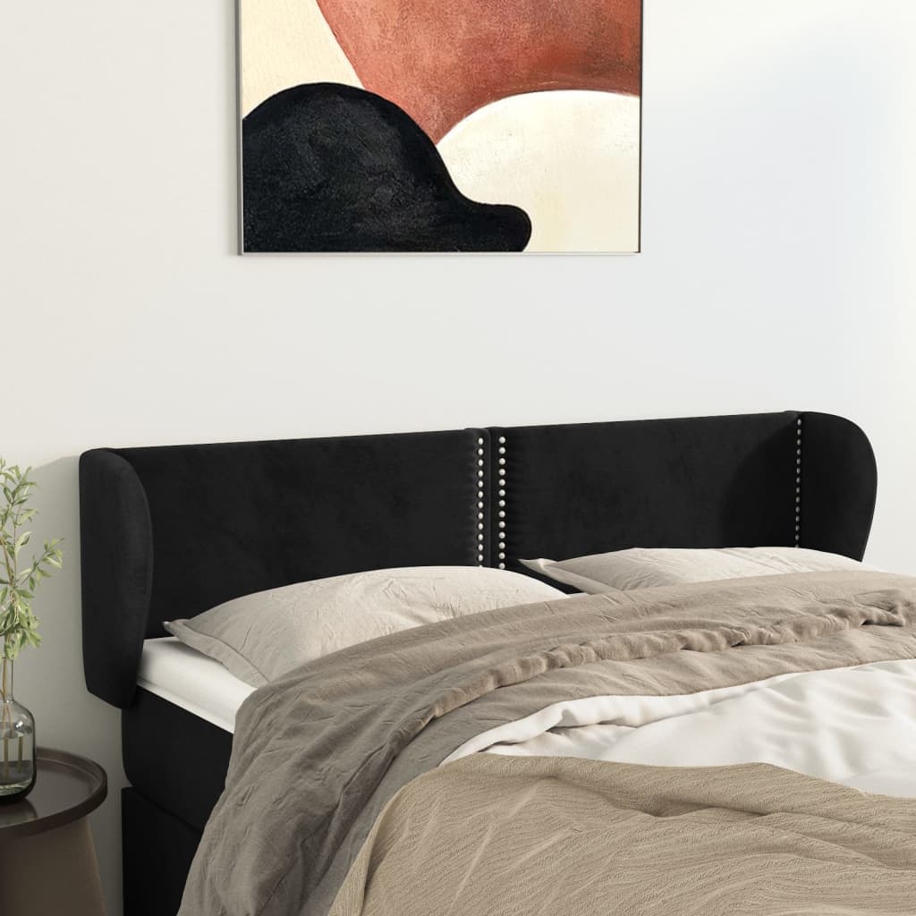 Čelo Postele Typu Ušák Černé 147X23X78/88 Cm Samet