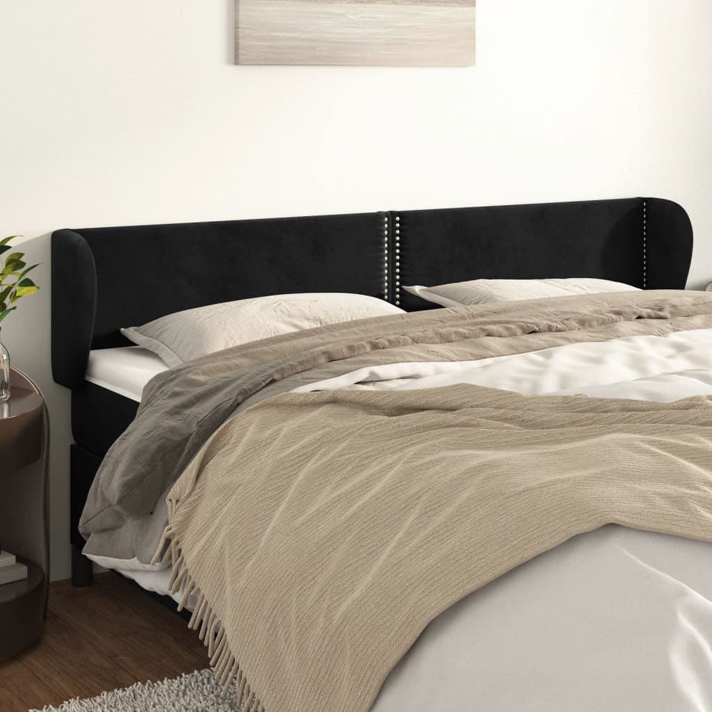 Čelo Postele Typu Ušák Černé 163X23X78/88 Cm Samet