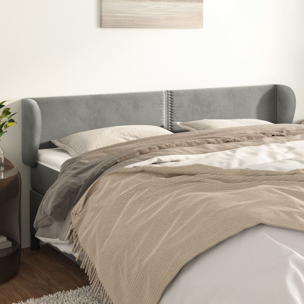 Čelo Postele Typu Ušák Světle Šedé 203X23X78/88 Cm Samet