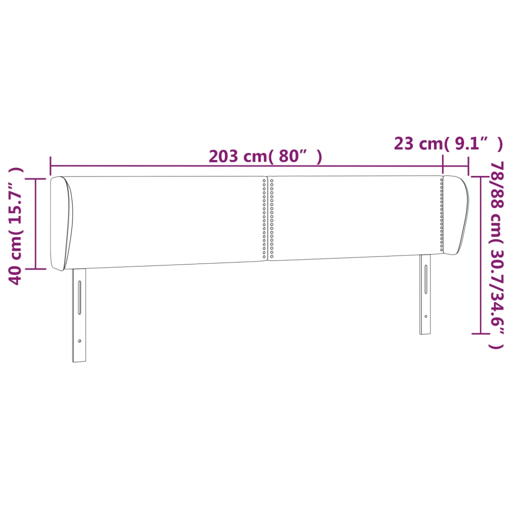 Čelo Postele Typu Ušák Šedá 203X23X78/88 Cm Umělá Kůže