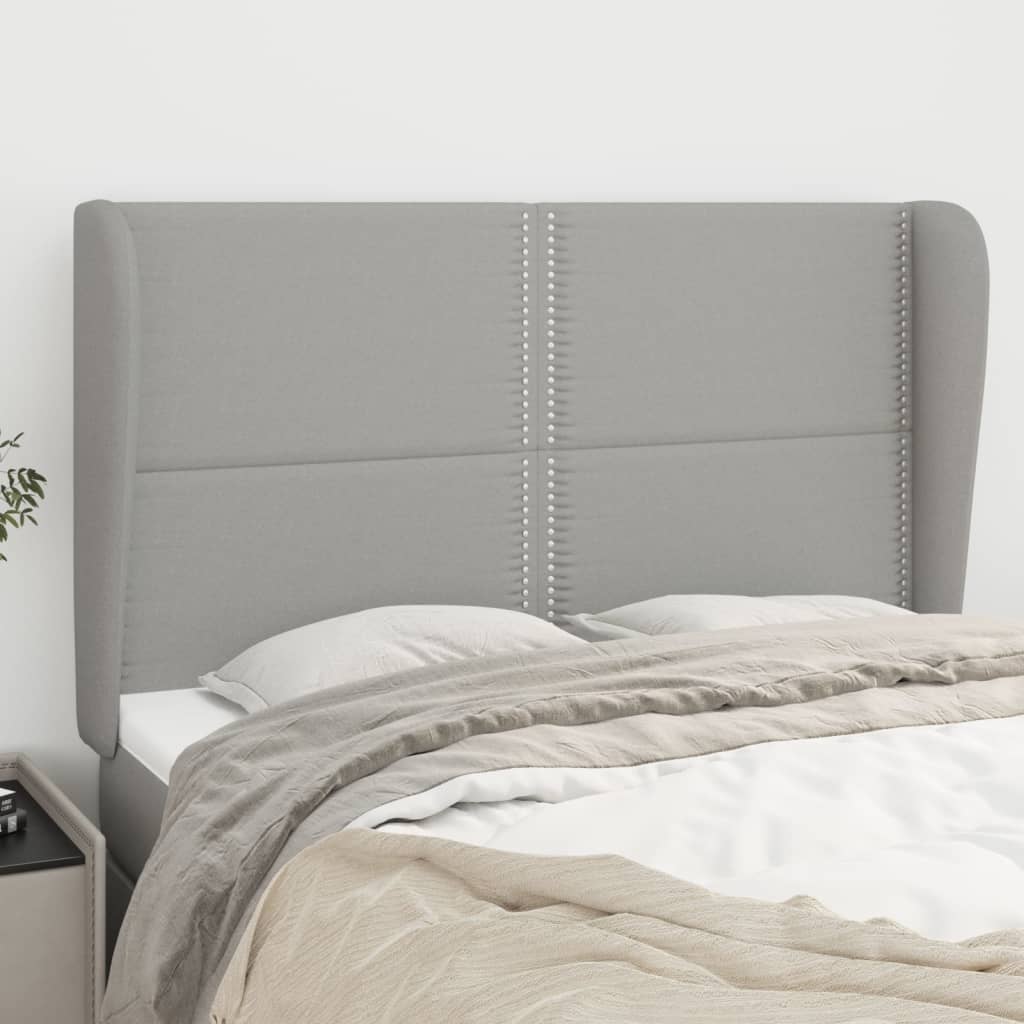 Čelo Postele Typu Ušák Světle Šedé 147X23X118/128 Cm Textil