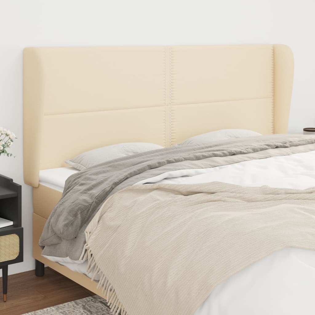 Čelo Postele Typu Ušák Krémové 183X23X118/128 Cm Textil