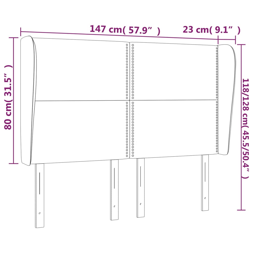 Čelo Postele Typu Ušák Černé 147X23X118/128 Cm Samet