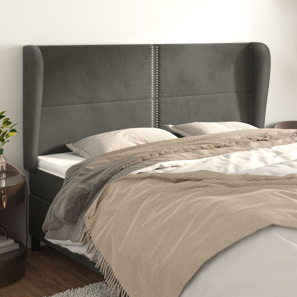 Čelo Postele Typu Ušák Tmavě Šedé 163X23X118/128 Cm Samet