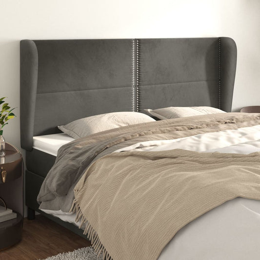 Čelo Postele Typu Ušák Tmavě Šedé 163X23X118/128 Cm Samet