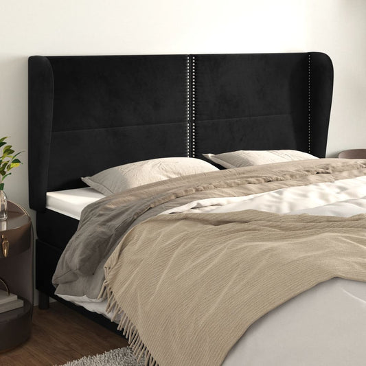 Čelo Postele Typu Ušák Černé 163X23X118/128 Cm Samet