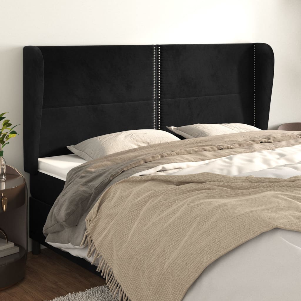 Čelo Postele Typu Ušák Černé 183X23X118/128 Cm Samet
