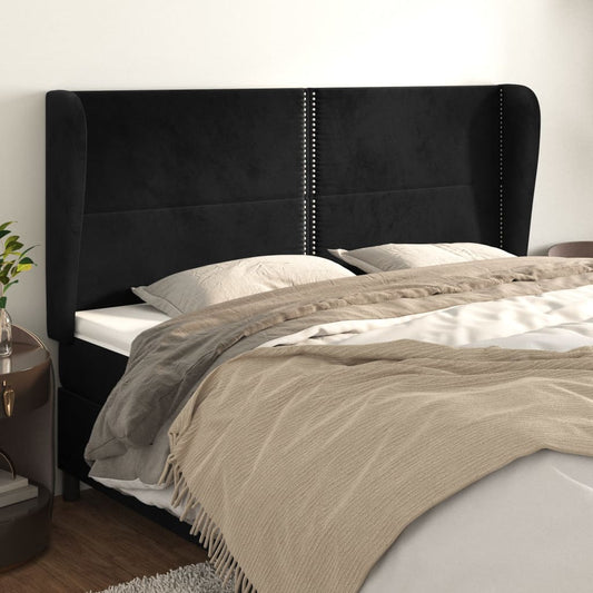 Čelo Postele Typu Ušák Černé 183X23X118/128 Cm Samet